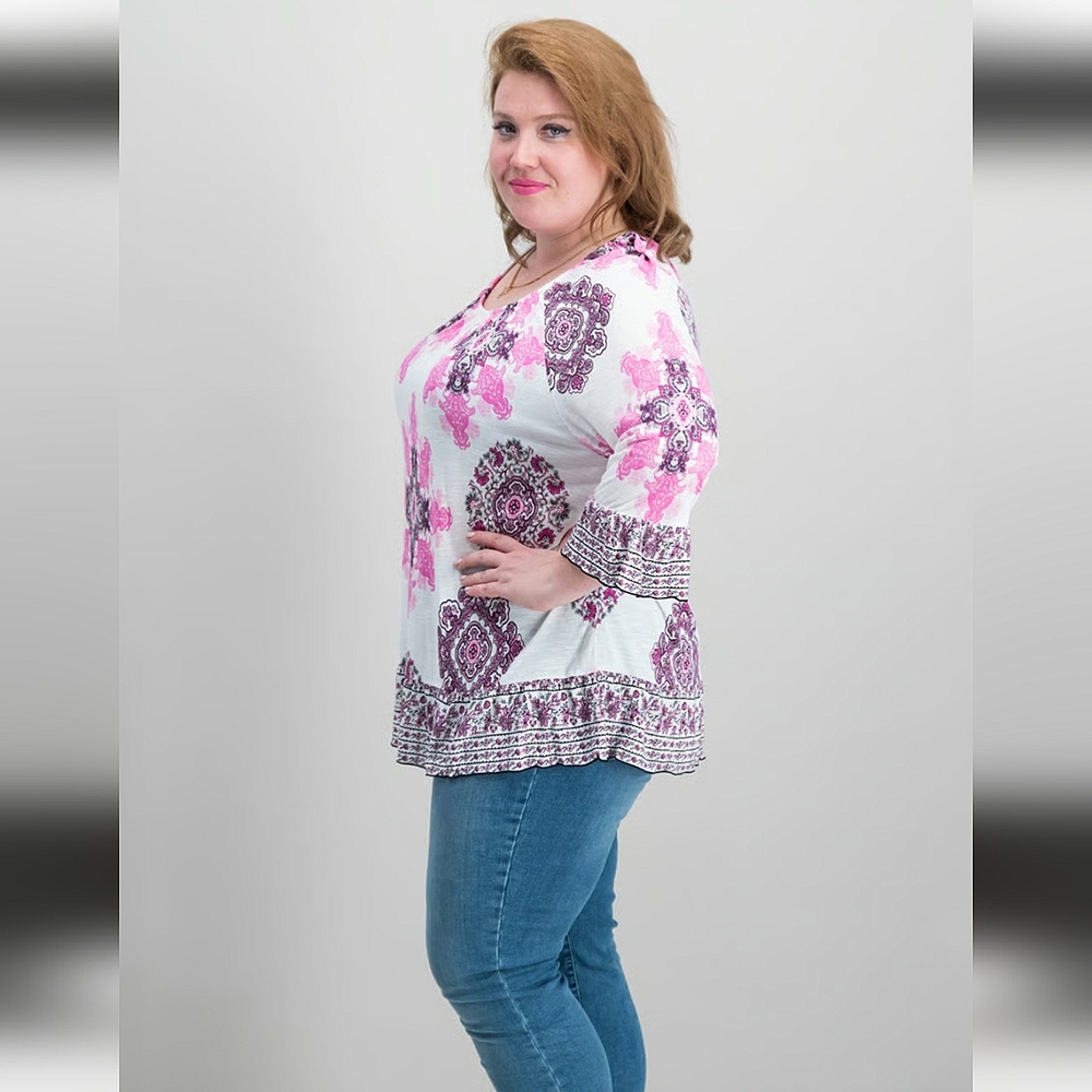 INC International Concepts Pink and White Boxy 3/4 Sleeve Tunic